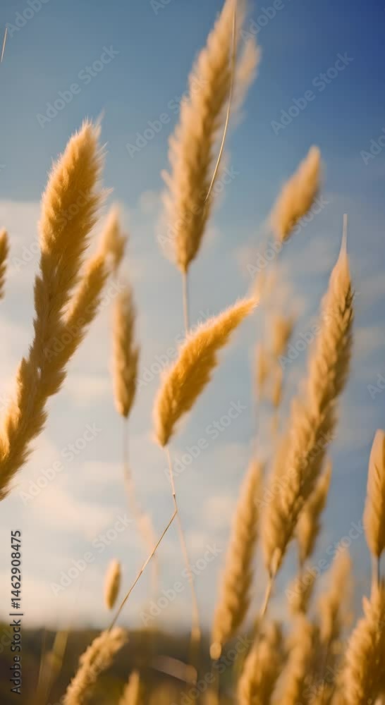 Close up yellow dry fluffy spikelets sway in the wind against the blue sky Background of dried grass golden dried flowers Nature beauty futage 4K vertical Close up yellow dry fluffy spikelets sway in the wind against the blue sky Background of dried grass golden dried flowers Nature beauty futage 4K vertical