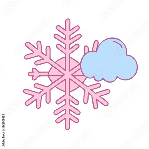  Pink snowflake with blue cloud icon for children’s winter apps, cute weather graphics, seasonal web design, and educational infographics