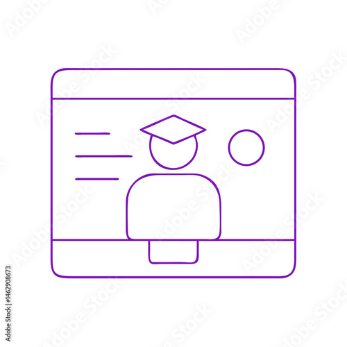  Online learning profile icon with graduation cap on screen for digital education dashboards, remote study tools, and academic achievement platforms