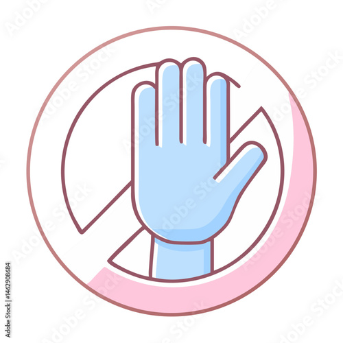  Pastel-colored stop hand in circle icon for safety signage, online behavior guides, parental control interfaces, and cyber awareness infographics