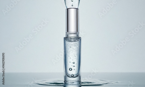Obraz na płótnie A glass bottle filled with water sits on a table, ready for use w salonie