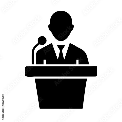 speaker at podium 2 avatars silhouette on transparent background for web and graphic design