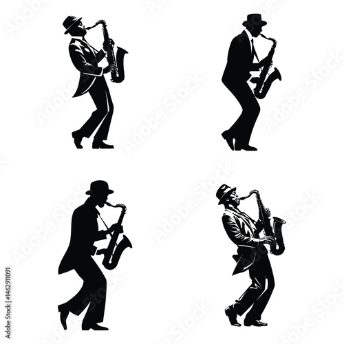 Jazz Saxophone Player Silhouettes – Musician Icons in Vintage Style
