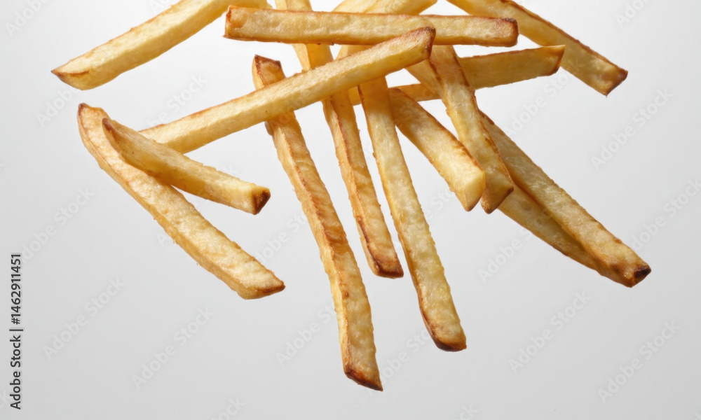 A pile of French fries sits on a table, ready for serving