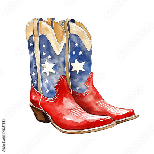 Watercolor 4th of July Cowboy Boots white background