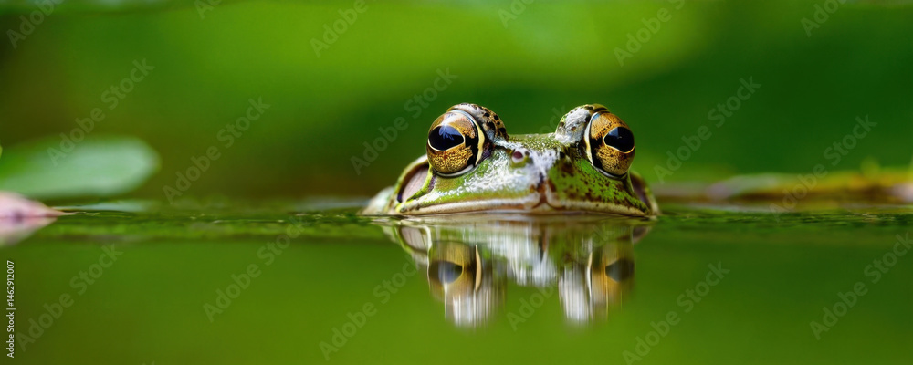 A frog sits peacefully in the water, surrounded by its natural habitat