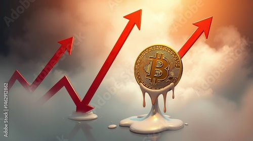 Bitcoin value fluctuating, rising and melting photo