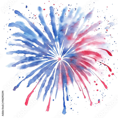 Red Blue Watercolor Fireworks – Patriotic 4th of July Isolated Art