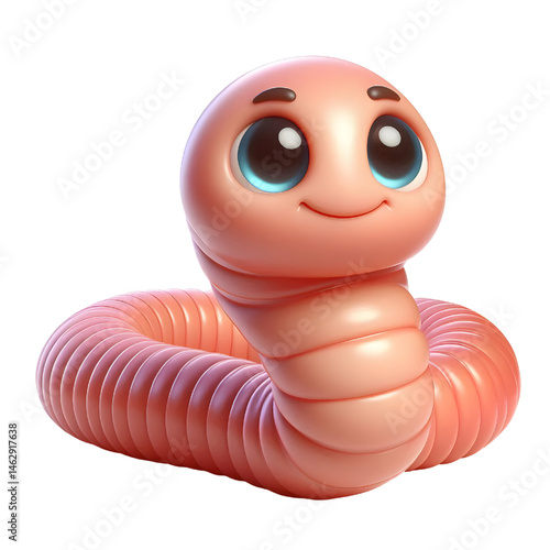 Cute 3D earthworm isolated on white background