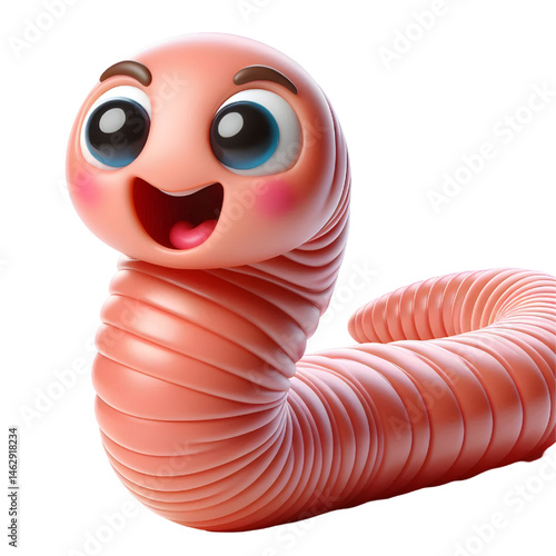 Cute 3D earthworm isolated on white background