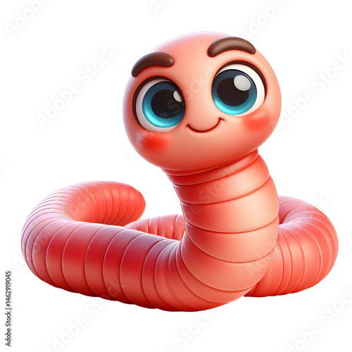 Cute 3D earthworm isolated on white background