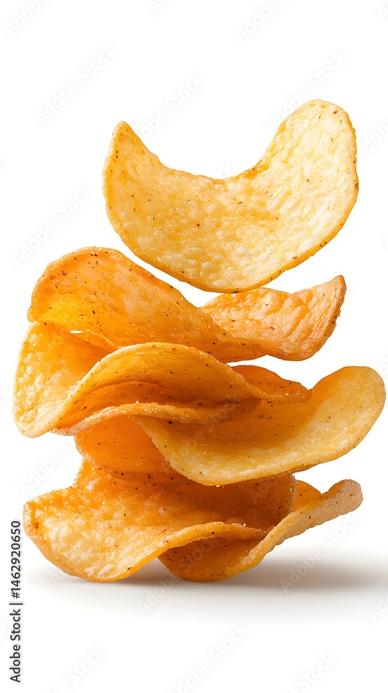 Golden Brown Crispy Potato Chips Stack Close-up Golden Brown Crispy Potato Chips Stack Close-up