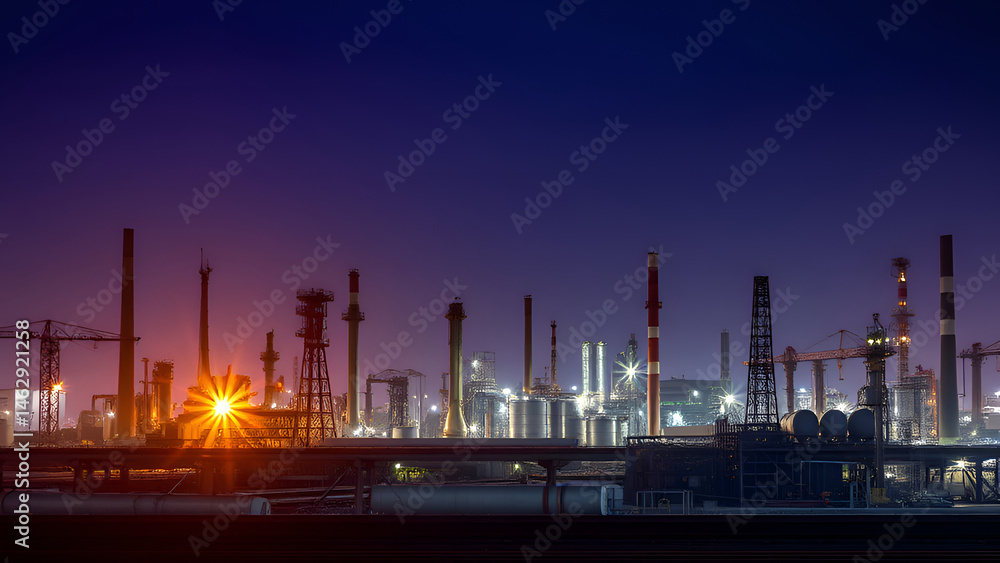 Fototapeta premium oil refinery at sunset