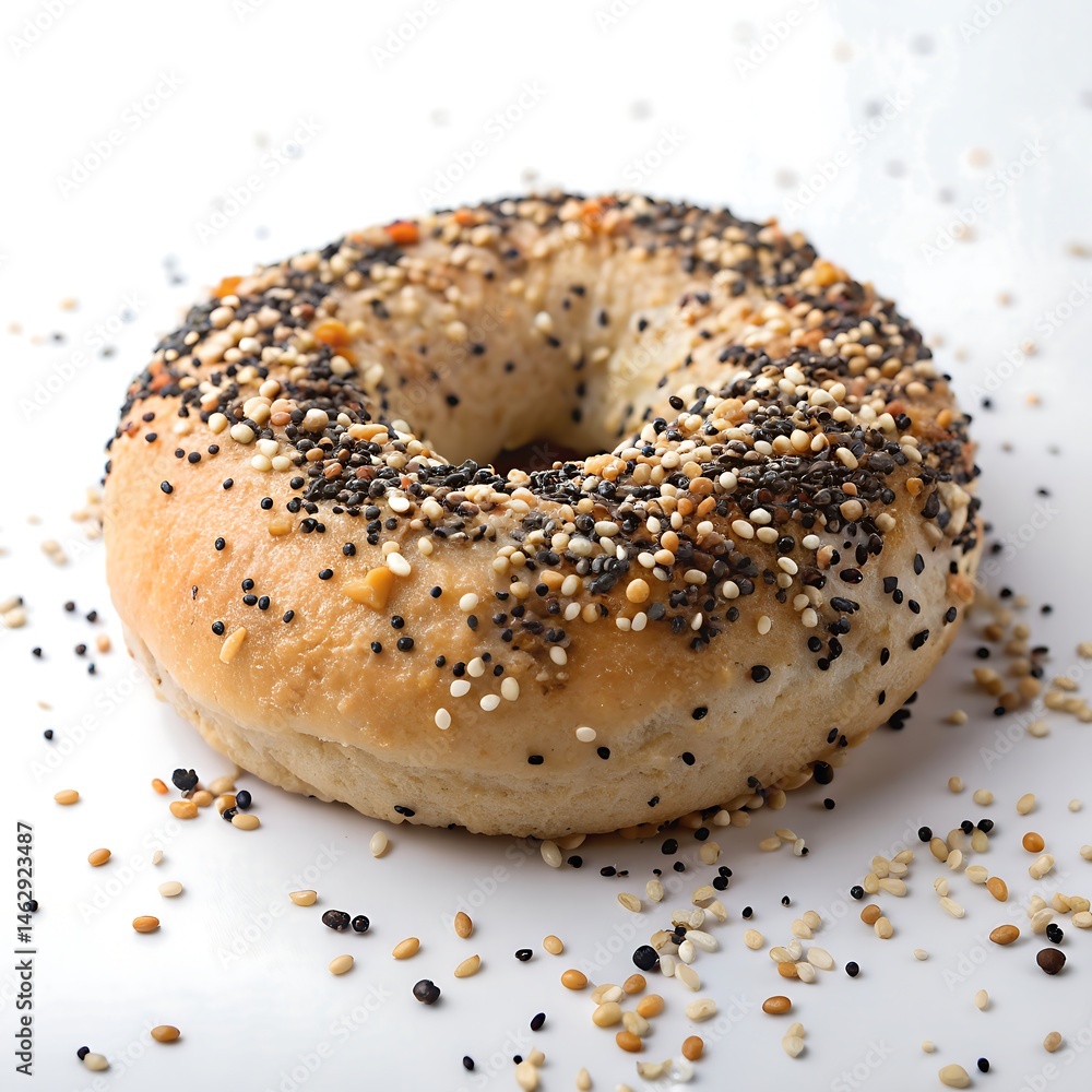 Studio shot of everything bagel on clean white background, high contrast
Studio shot of everything bagel on clean white background, high contrast