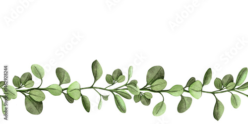 Foto Fresh green spring floral seamless banner with twig and leaves bordure Hand-pain