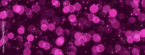 Obraz na płótnie Pink bokeh with stars and sparkles, shiny overlay decoration, abstract Christmas background. Vector illustration. w salonie