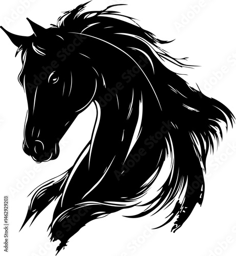 illustration of horse with flowing mane