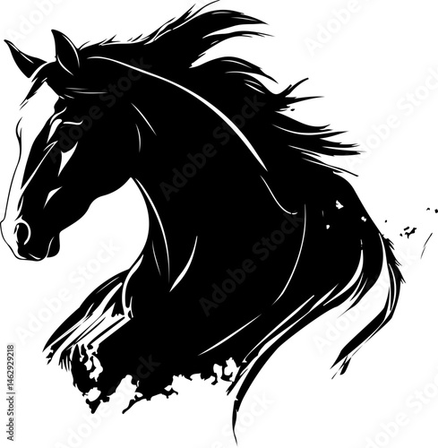 illustration of horse with flowing mane
