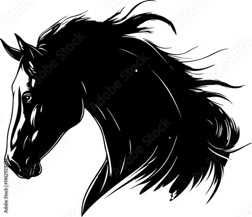 illustration of horse with flowing mane