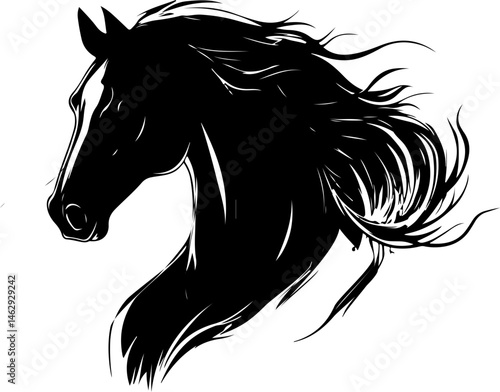 illustration of horse with flowing mane