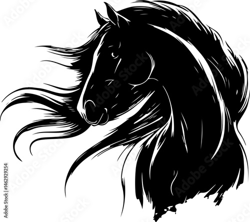illustration of horse with flowing mane