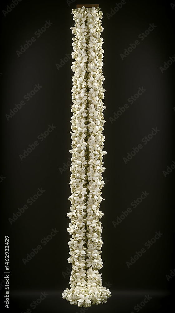 Naklejka premium Tall, white, flower garland on dark background, ideal for wedding or event decor