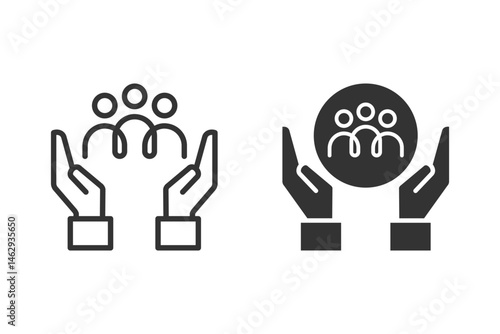 Community support and care icon set. Suitable for design projects related to social responsibility, togetherness, teamwork, loyalty, charity, insurance, protection or helping others