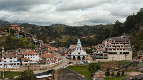 Obraz na płótnie Cuenca, Ecuador, aerial view frome drone at Turi w salonie