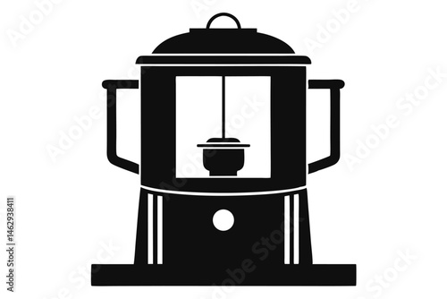 Vintage coffee percolator is shown in a striking monochrome solid black illustration