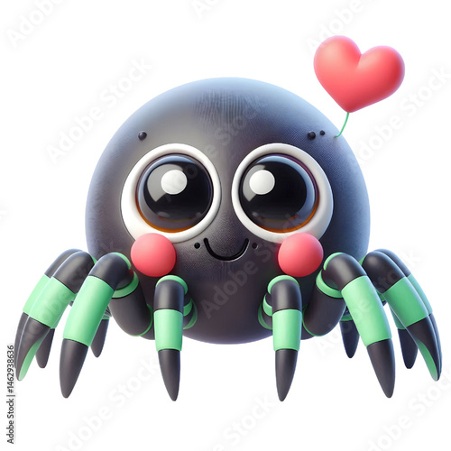Cute 3d spider isolated on white background
