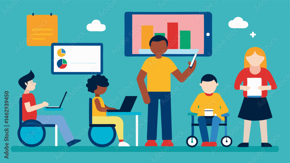 Inclusive Education A classroom setup with students of varying abilities working together with adaptive learning tools like tablets and accessible seating. Inclusive Education A classroom setup with students of varying abilities working together with adaptive learning tools like tablets and accessible seating.