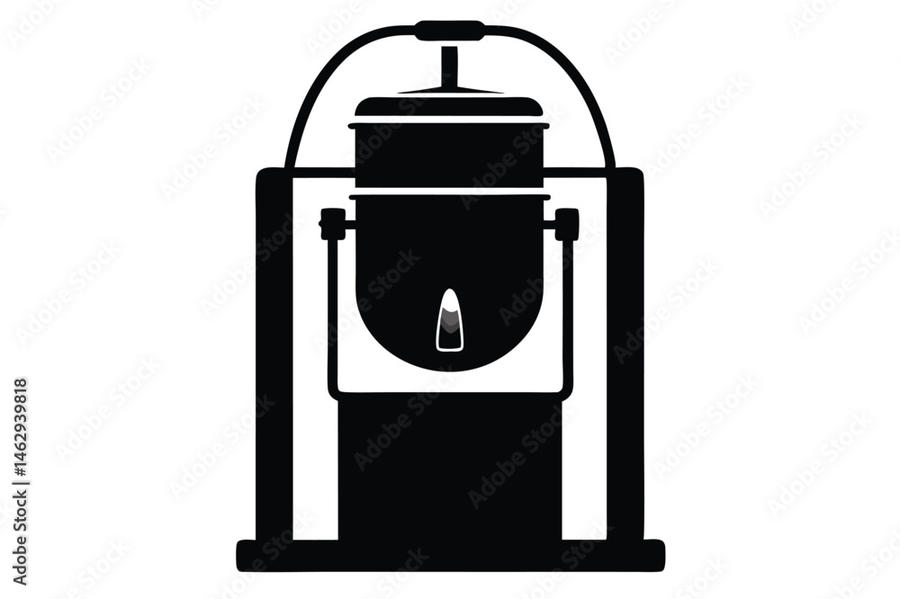 Fototapeta premium A bold black silhouette depicts an industrial oil refinery container on a white backdrop