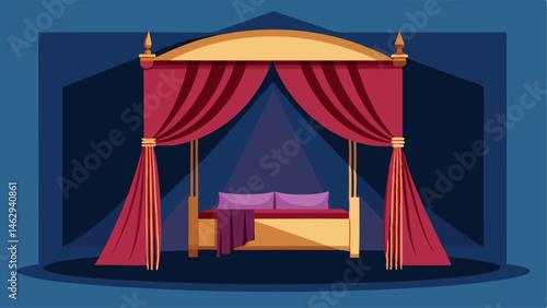 A velvet curtain hung around a fourpost bed creating a luxurious and intimate space.