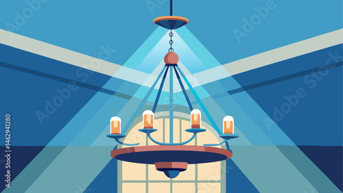 A statement chandelier hanging from the high loft ceiling.