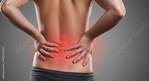Photo illustrating a person with back pain in the lumbar region