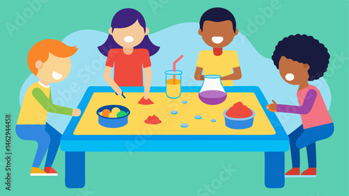 Sensory Science Station A table filled with sensory materials like colored water sand and glitter for handson exploration with students of varying abilities actively participating.