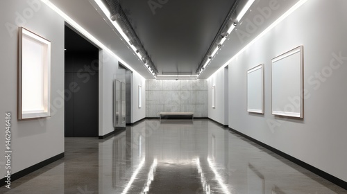 Wallpaper Mural Minimalist gallery hall with side strip lighting and art (mockup)   Torontodigital.ca