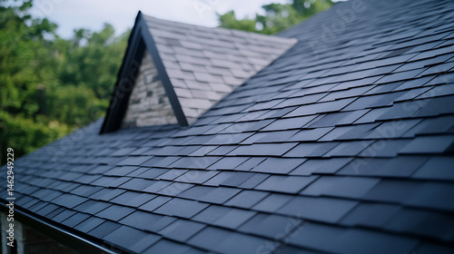 Modern Black Slate Roof Tiles on a Residential Building