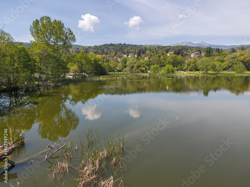 Obraz na płótnie Spring Landscape of Pancharevo lake, Bulgaria w salonie