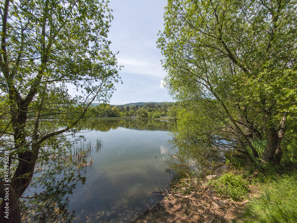 Obraz premium Spring Landscape of Pancharevo lake, Bulgaria