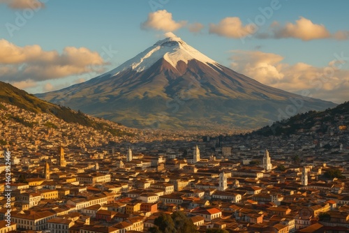 Majestic cotopaxi volcano overlooking quito at sunset