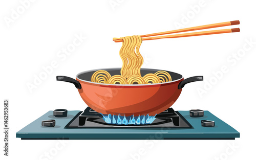 cooking pasta on stovetop - vector illustration