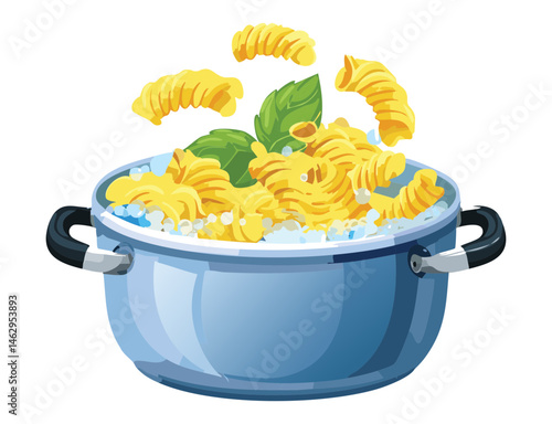 pot of fettucini pasta - vector illustration