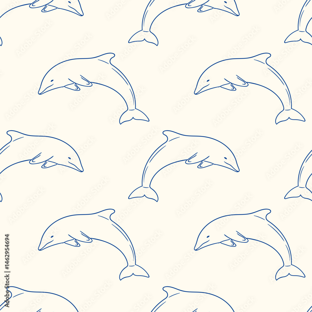 Naklejka premium Stylized dolphins swimming gracefully in a seamless pattern design