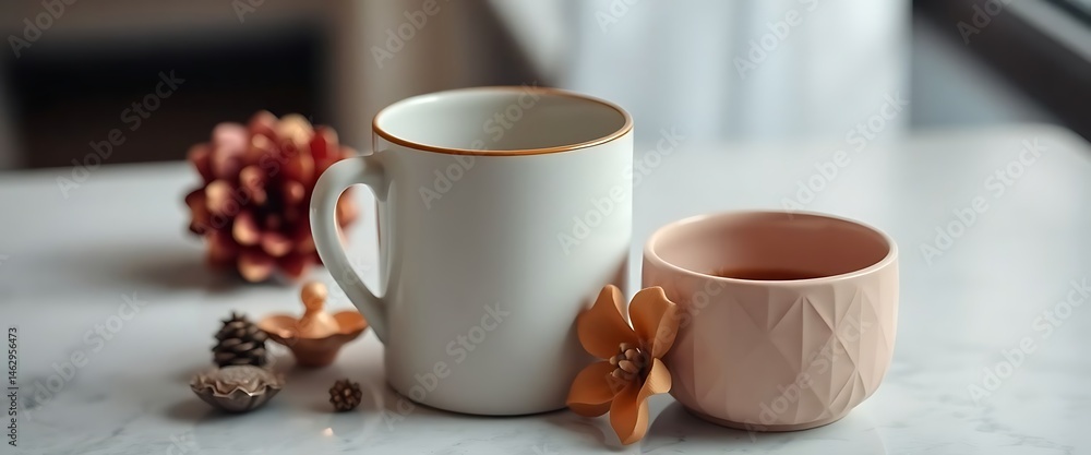 Fototapeta premium couple of cups sitting on top of a table