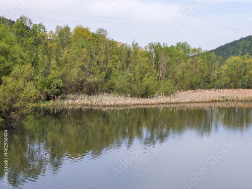 Obraz na płótnie Spring Landscape of Pancharevo lake, Bulgaria w salonie