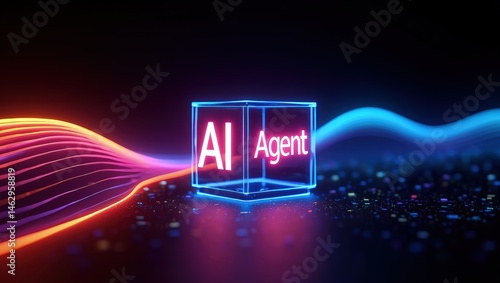 An AI agent hologram symbolizing agentic autonomy for collaboration with the human workforce using autonomous agents to work in business partnership using teamwork 