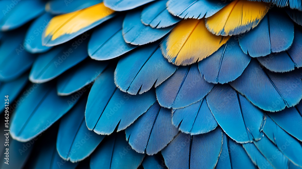 Fototapeta premium Close-up of Blue and Yellow Macaw Feathers