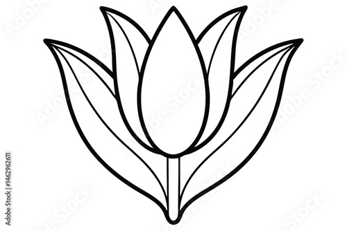 Outlined tulip with graceful petals presents a simple yet elegant botanical form for creative works