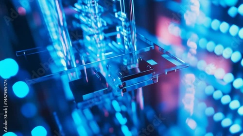 Abstract technology design with illuminated blue circuits and futuristic elements